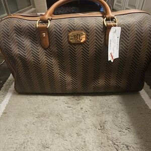 Ralph Lauren Brown Duffel Bag with Chevron Pattern